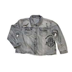 Harry Potter Hogwarts Quidditch Captain Distressed Denim Jacket Gray XXXL 21